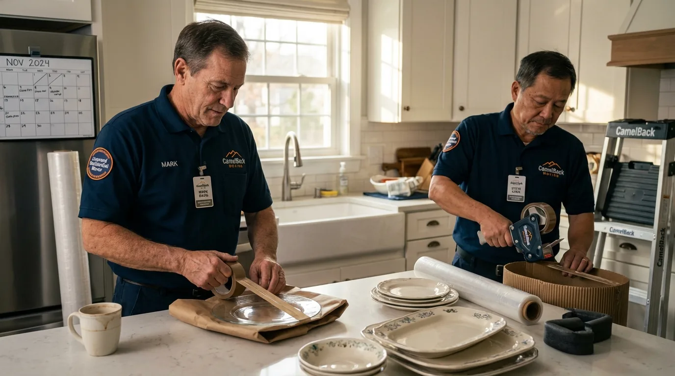 Professional crew packing kitchen dishware in Agawam, MA